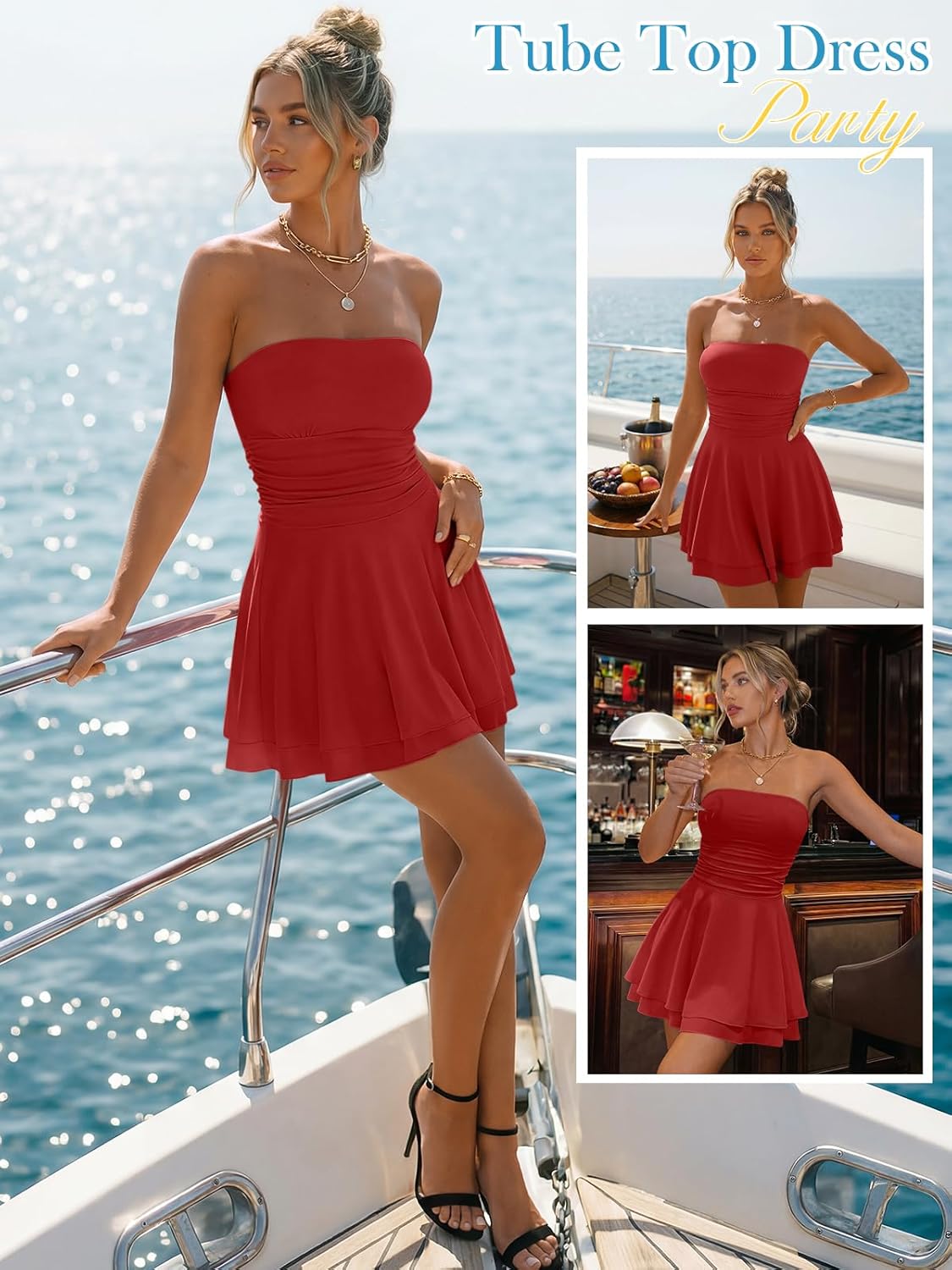 Trendy Queen Mini Dresses for Women Short Tube Top Dress Summer Date Night Outfits 2026 Ruffle Rompers Going Out