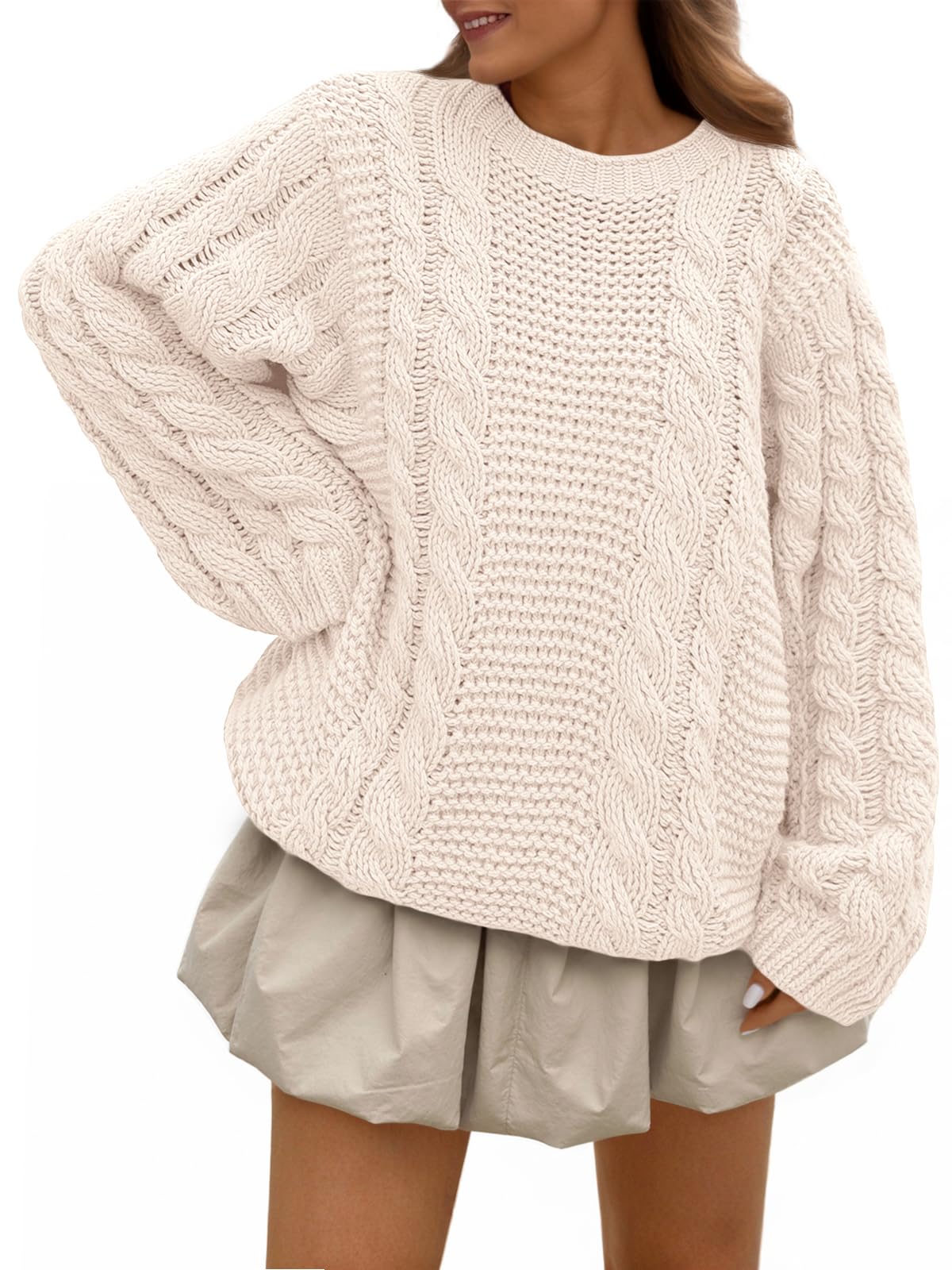 Trendy Queen Cable Knit Oversized Sweaters Womens Cozy Pullover Sweater Fall Winter Clothes