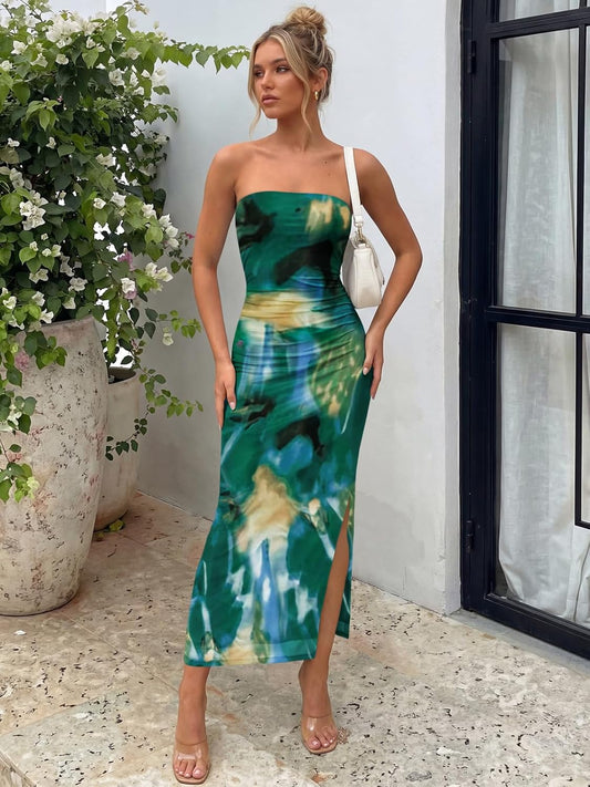 Trendy Queen Women Strapless Tube Dress Summer Beach Vacation Outfits Maxi Party Bodycon Dresses 2026 Wedding Guest Clothes