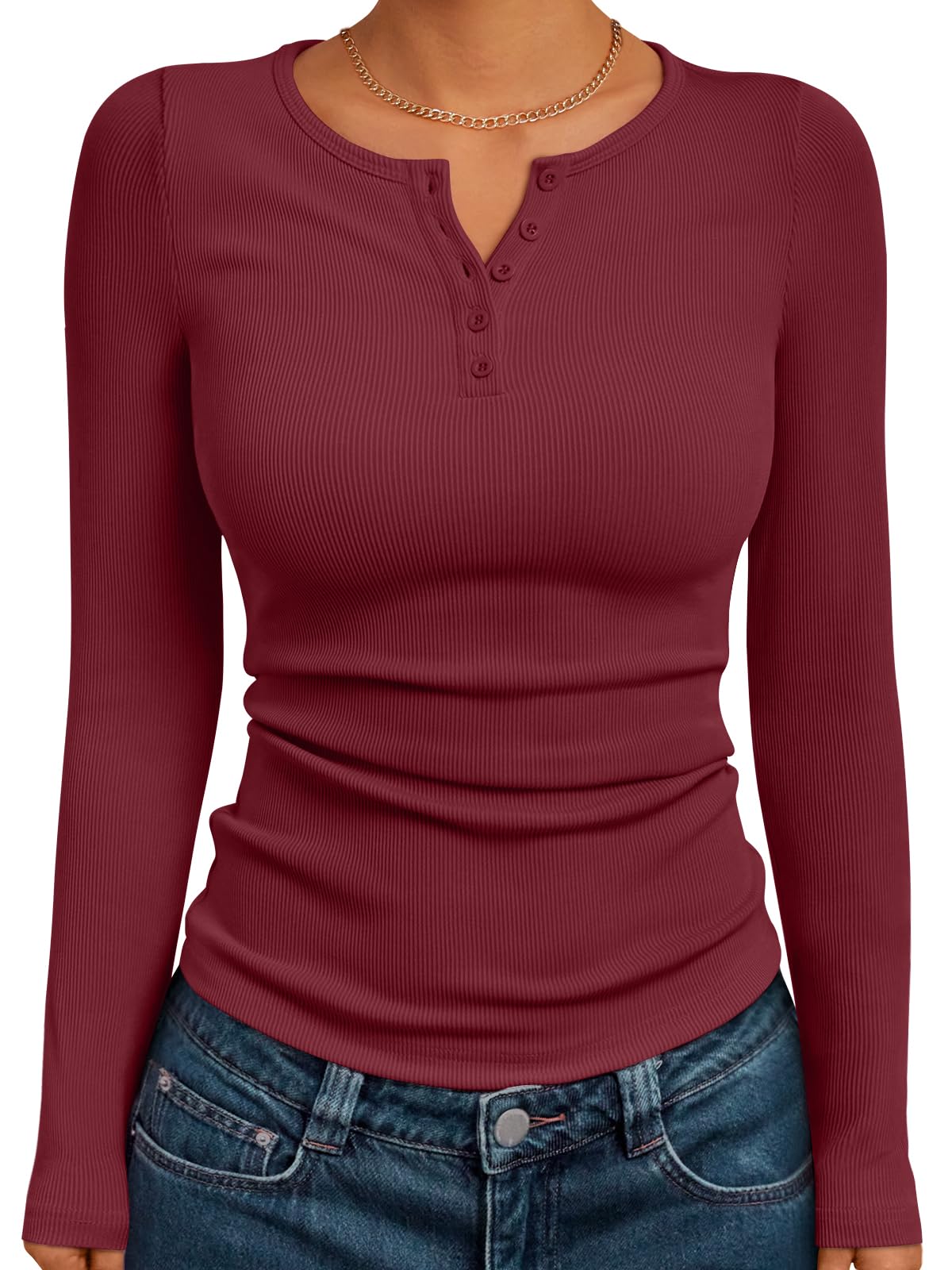 Trendy Queen Long Sleeve Henley Shirts for Women Fall Winter Ribbed Thermal Tops Casual Blouses Basics Tees Cute Sweaters
