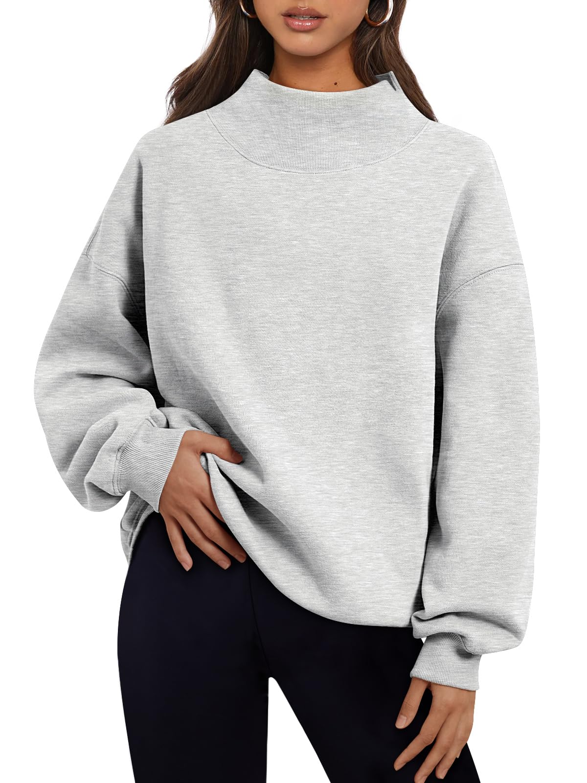 Trendy Queen Womens Oversized Sweatshirts Mock Neck Pullover Long Sleeve Tops Fall Fashion Outfits 2026 Clothes