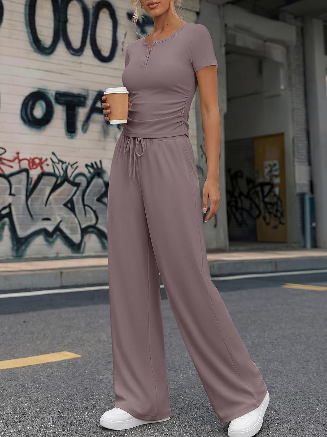 Trendy Queen Womens 2 Piece Sets Lounge Matching Set Cruise Casual Vacation Outfits Summer Wide Leg Pants Workout Clothes