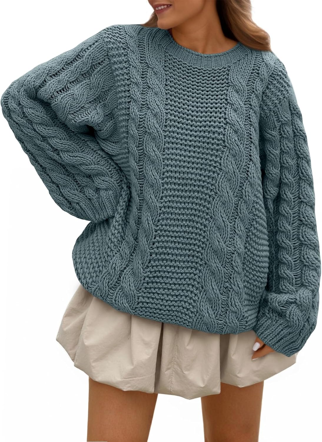 Trendy Queen Cable Knit Oversized Sweaters Womens Cozy Pullover Sweater Fall Winter Clothes
