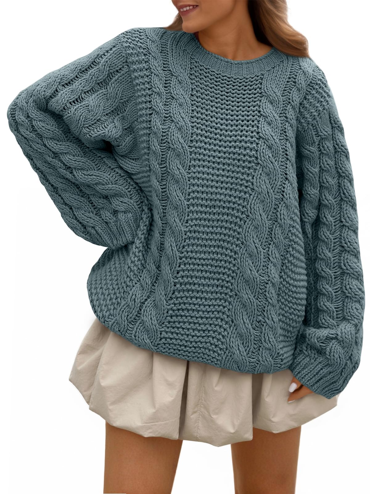 Trendy Queen Cable Knit Oversized Sweaters Womens Cozy Pullover Sweater Fall Winter Clothes