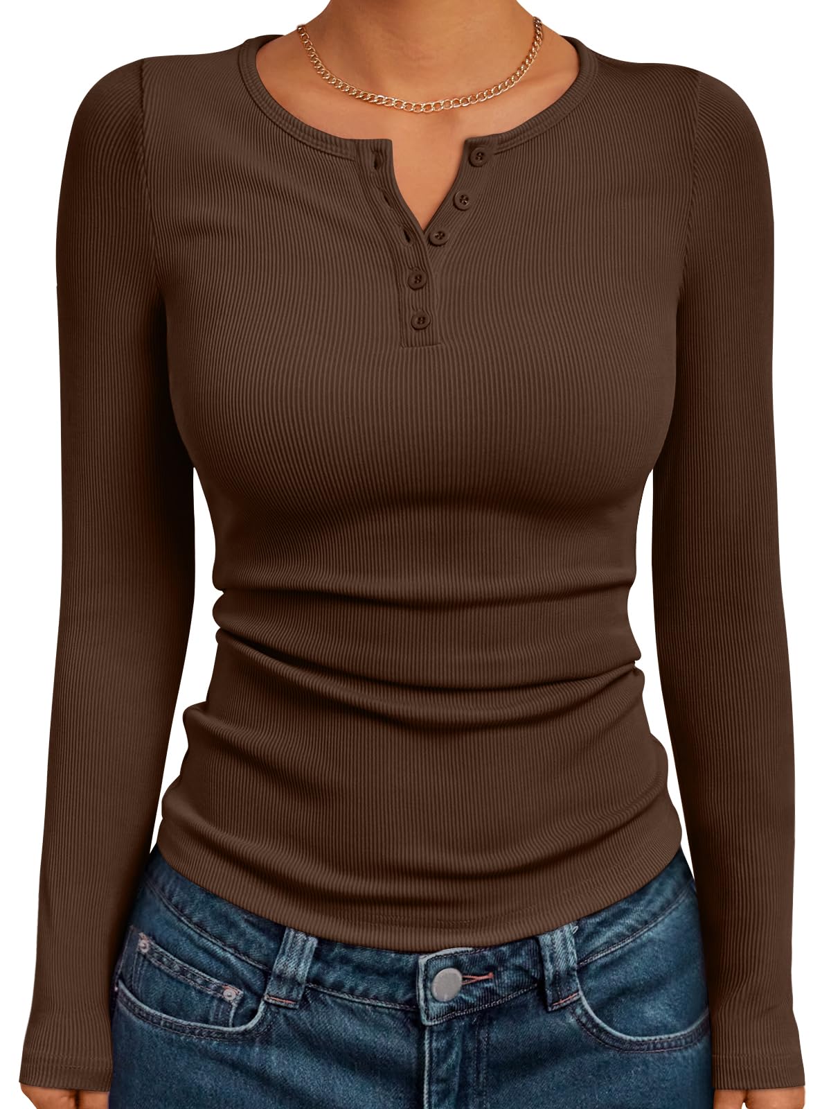 Trendy Queen Long Sleeve Henley Shirts for Women Fall Winter Ribbed Thermal Tops Casual Blouses Basics Tees Cute Sweaters