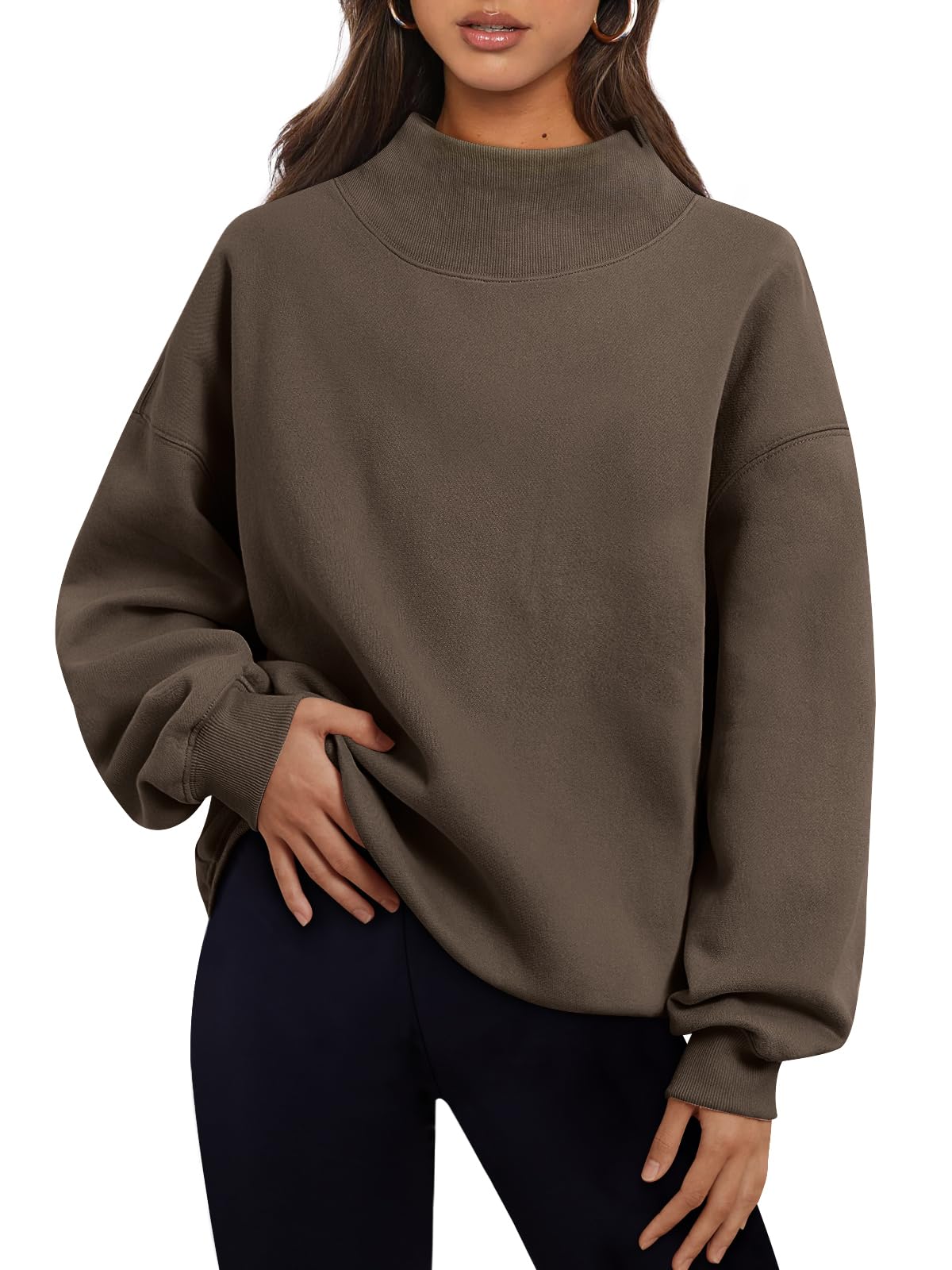 Trendy Queen Womens Oversized Sweatshirts Mock Neck Pullover Long Sleeve Tops Fall Fashion Outfits 2026 Clothes