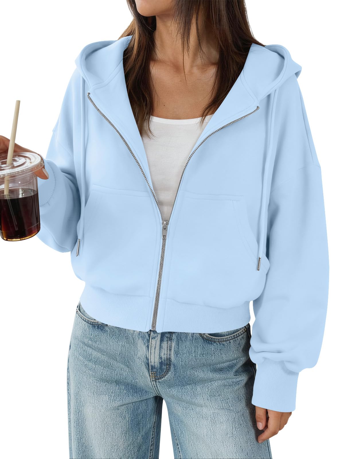 Trendy Queen Zip Up Hoodies For Women Cropped Sweatshirts Fall Fashion Outfits 2026 Y2k Fleece Teen Girls Clothes