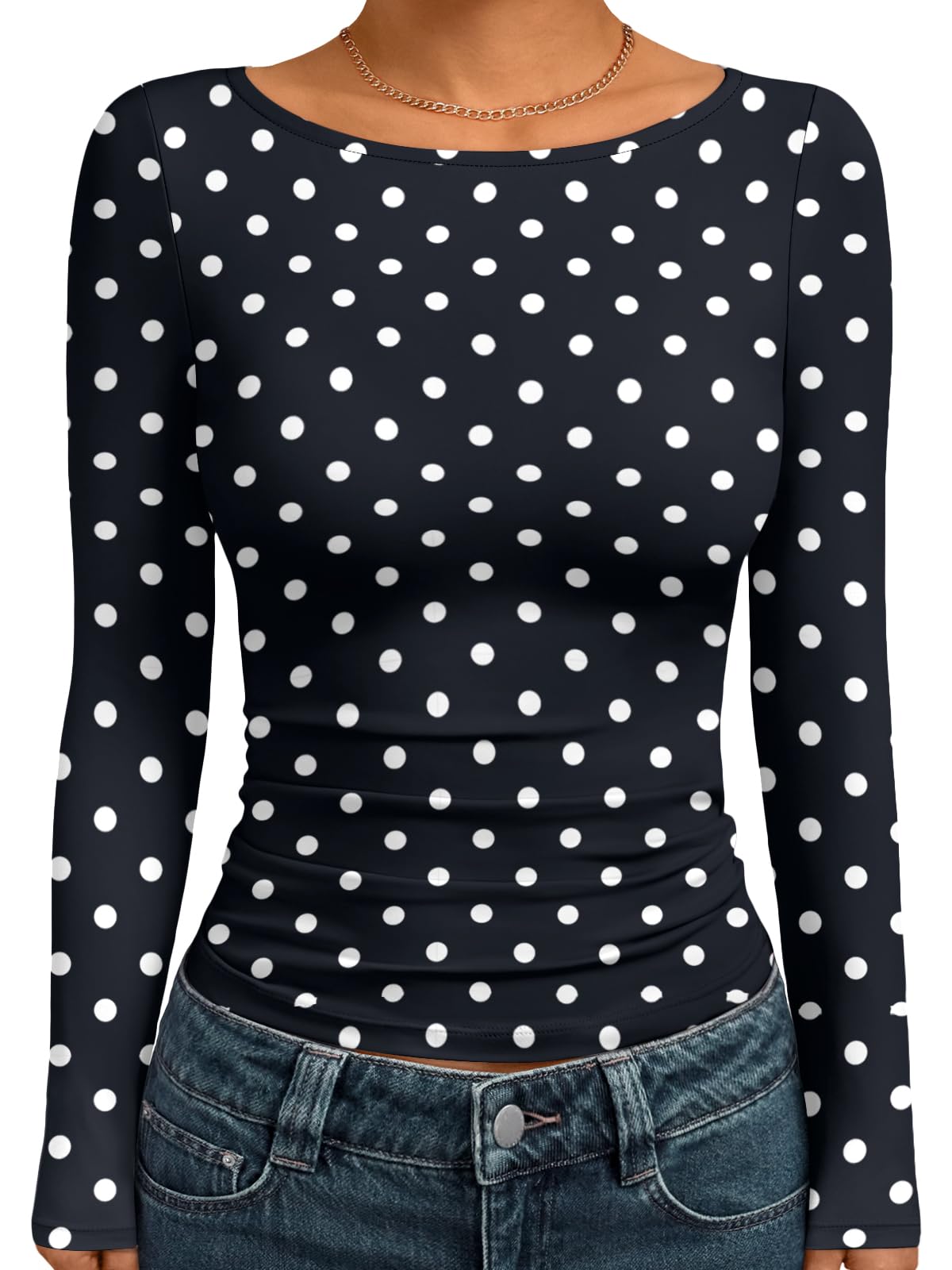 Trendy Queen Women's Boat Neck Tops Long Sleeve Shirts Fitted Fall Basic Clothes