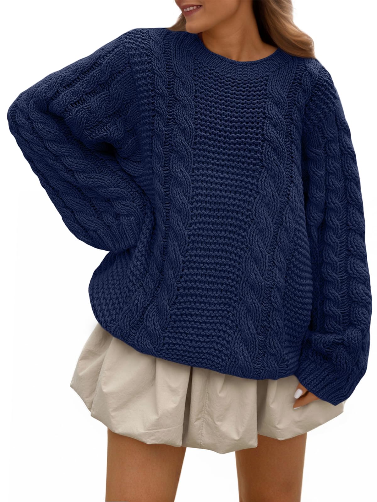 Trendy Queen Cable Knit Oversized Sweaters Womens Cozy Pullover Sweater Fall Winter Clothes