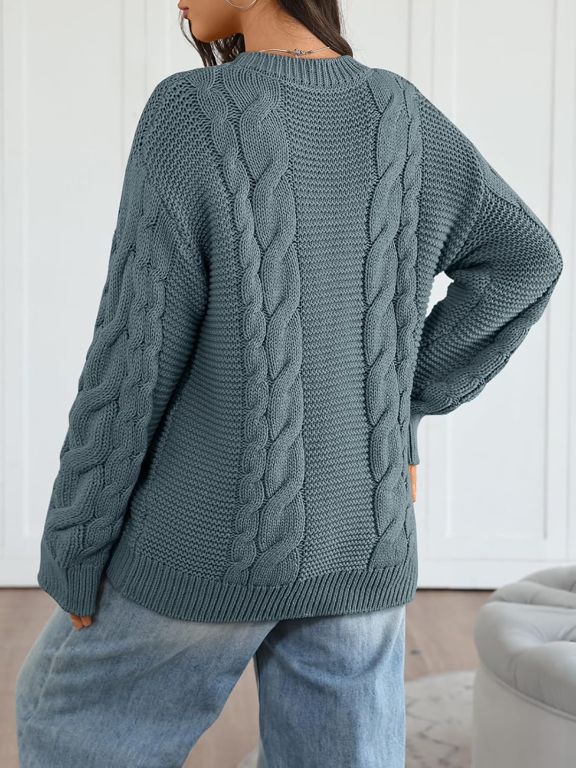 Trendy Queen Cable Knit Oversized Sweaters Womens Cozy Pullover Sweater Fall Winter Clothes