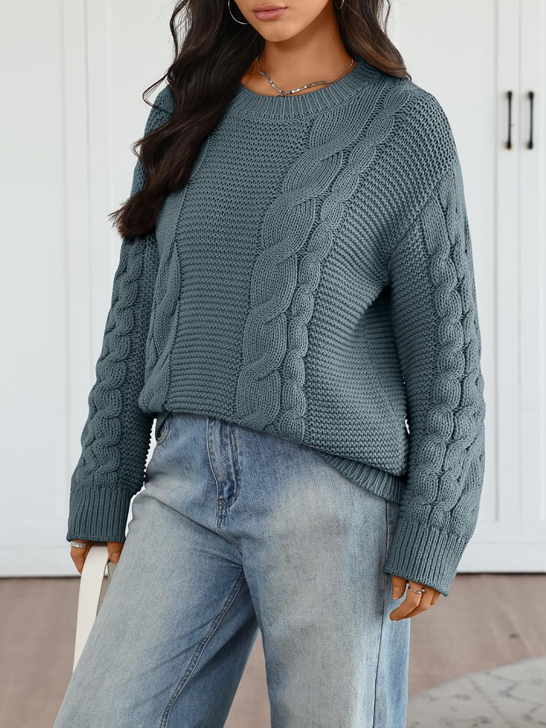 Trendy Queen Cable Knit Oversized Sweaters Womens Cozy Pullover Sweater Fall Winter Clothes